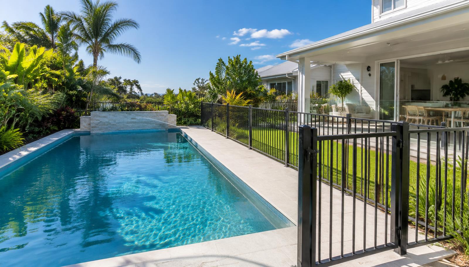 Residential Sunshine Coast swimming pool with pool safety fence and gate